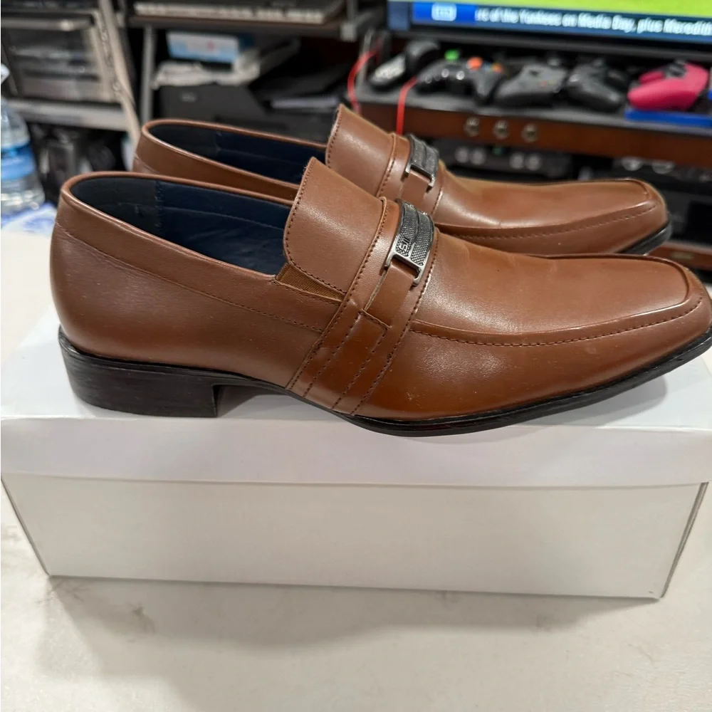 Steve Madden Shoore Tan Leather Slip-On Loafers Size 9 Men New Dress Shoe